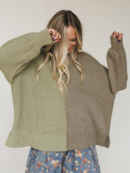 Folk Tale Color Block Sweater - Olive