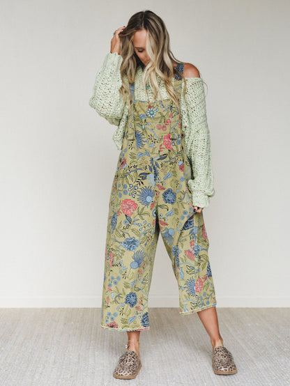 High Hopes Flower Printed Overalls - Sage