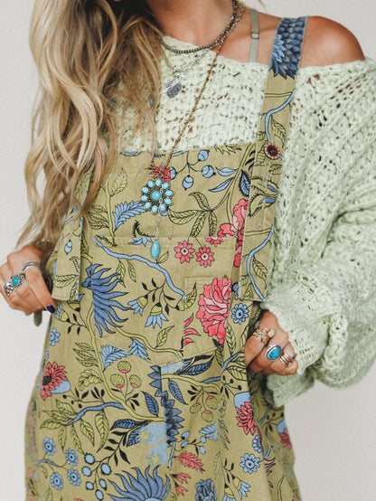 High Hopes Flower Printed Overalls - Sage