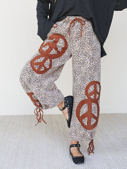 The Nest Laurel Lee Patchwork Pants - Taupe Leopard