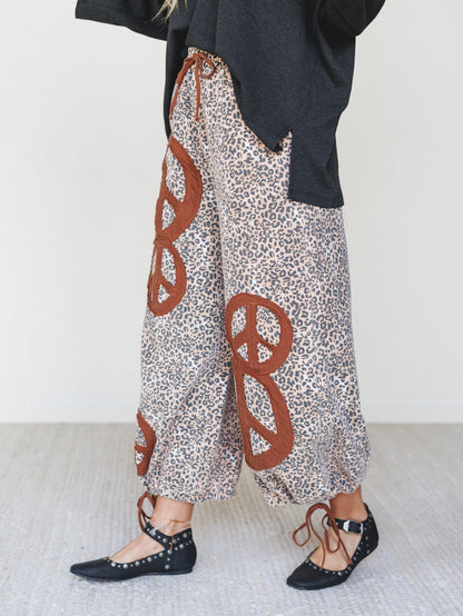 The Nest Laurel Lee Patchwork Pants - Taupe Leopard