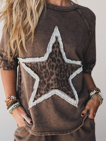 Cosmic Drift Patchwork Top - Brown