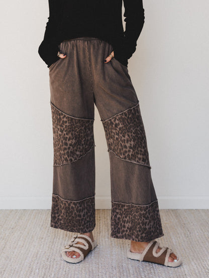 Milana Leopard Print Wide Leg Pants - Brown