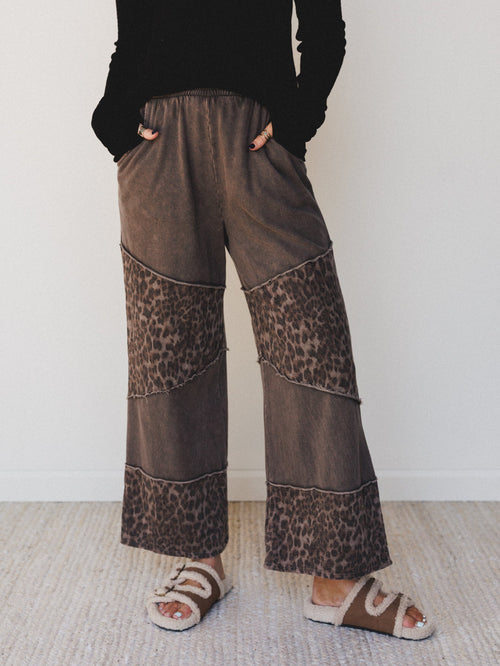 Milana Leopard Print Wide Leg Pants - Brown
