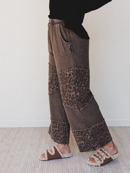 Milana Leopard Print Wide Leg Pants - Brown