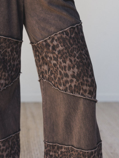 Milana Leopard Print Wide Leg Pants - Brown