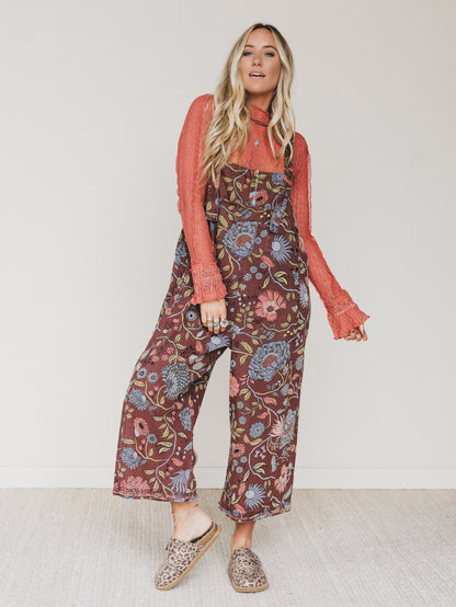 High Hopes Flower Printed Overalls - Brown