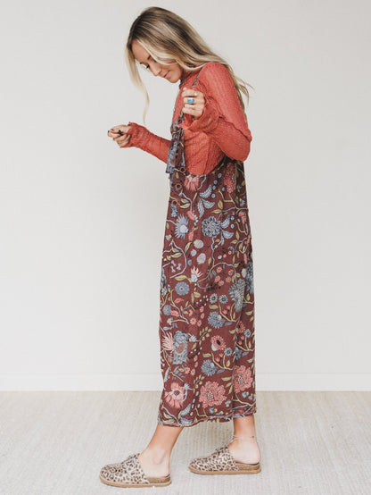 High Hopes Flower Printed Overalls - Brown