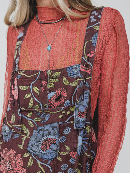 High Hopes Flower Printed Overalls - Brown