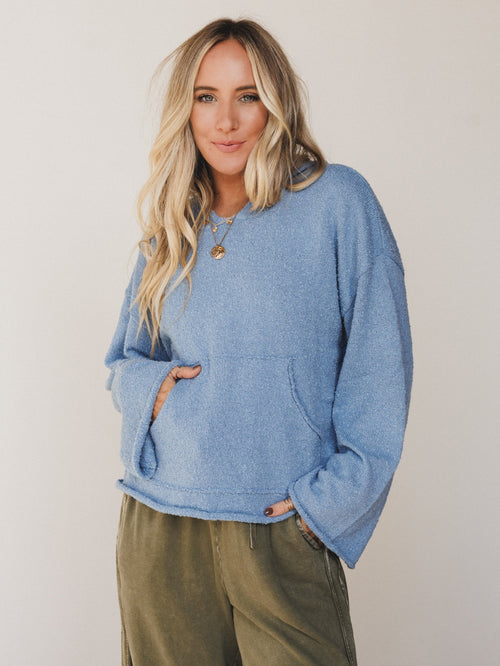 Charlie Textured Oversized Hoodie  - Blue