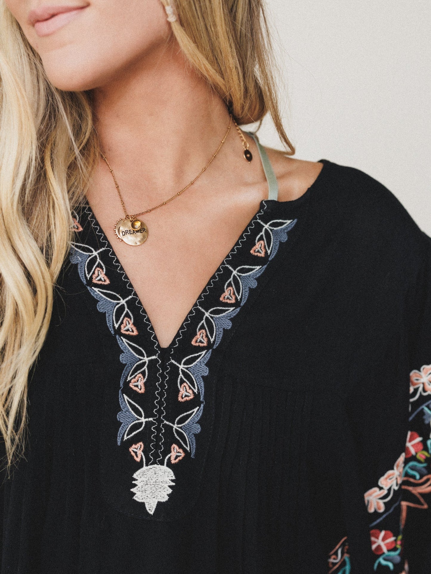 Frida Embroidered Dolman Sleeve Top - Black