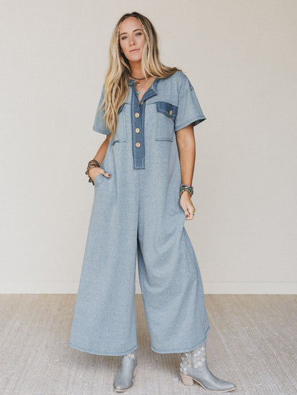 The Nest Jodi Short Sleeve Jumpsuit - Blue