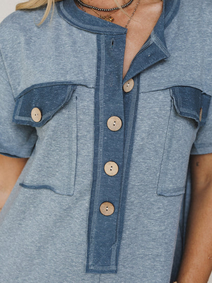 The Nest Jodi Short Sleeve Jumpsuit - Blue