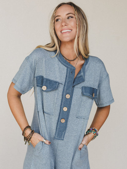 The Nest Jodi Short Sleeve Jumpsuit - Blue