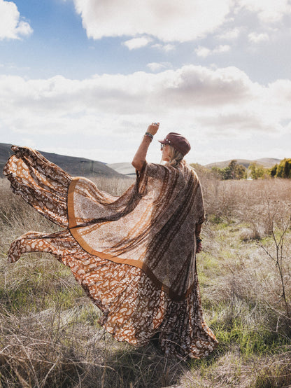Paisley Tapestry Free Flow Duster Kimono - Brown