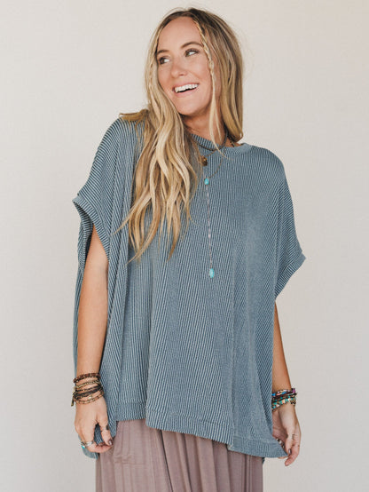 The Nest Moon Glow Texture Knit Top - Seafoam