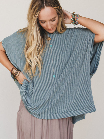 The Nest Moon Glow Texture Knit Top - Seafoam