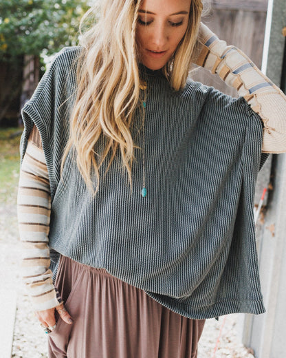 The Nest Moon Glow Texture Knit Top - Seafoam