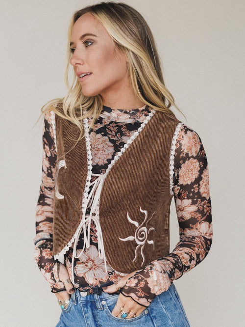 The Nest Nora Corduroy Vest Top - Brown