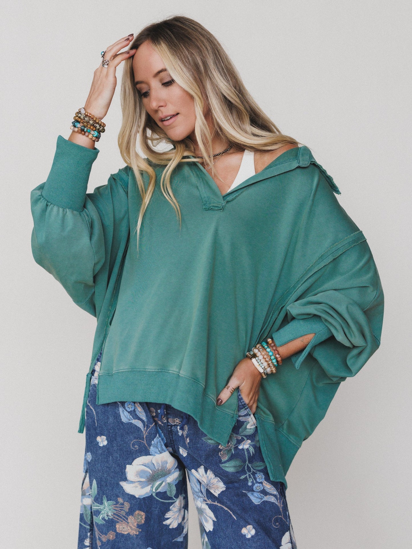 Candace Oversized Collar Sweatshirt  - Green