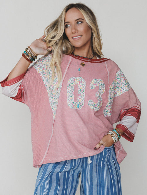 Britt Patchwork Top - Red Number