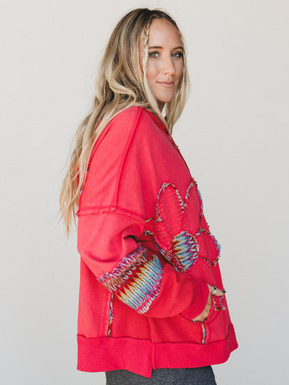 Patchwork Poppy Sweater - Red