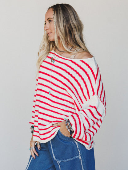 All My Stripes Oversized Sweater - Red