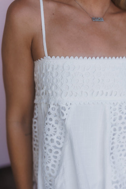 Moonbeam Crochet Babydoll Top - Off White