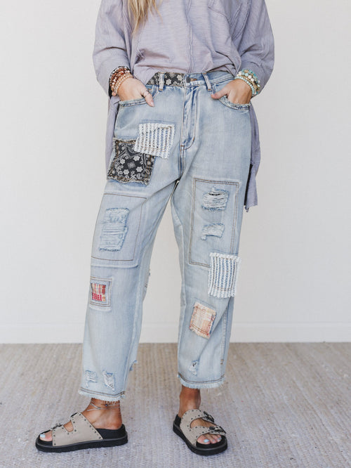 Offshore Patchwork Detail Pants - Denim