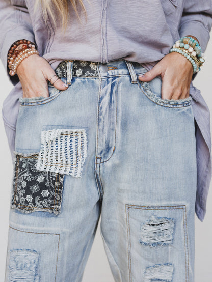 Offshore Patchwork Detail Pants - Denim