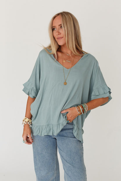 The Nest Let Me Be Ruffled Top - Beach Glass