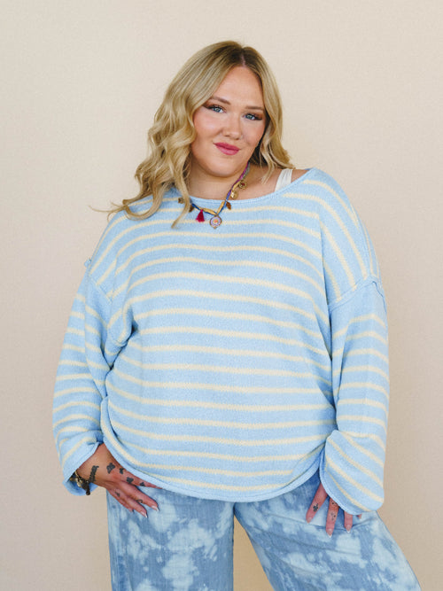 All My Stripes Oversized Sweater - Chambray Butter