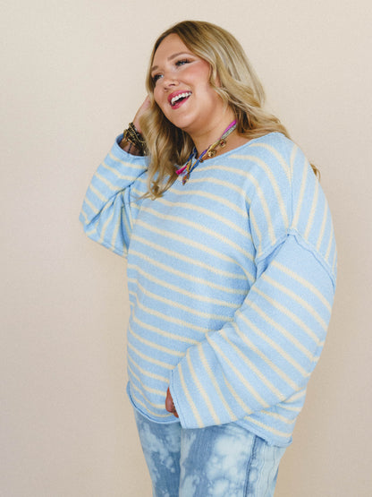 All My Stripes Oversized Sweater - Chambray Butter