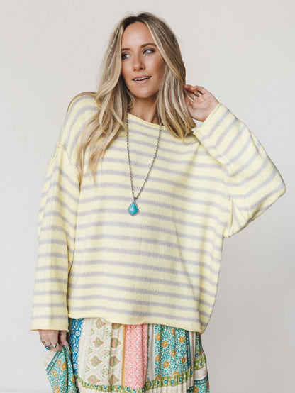 All My Stripes Oversized Sweater - Misted Yellow Icey Grey