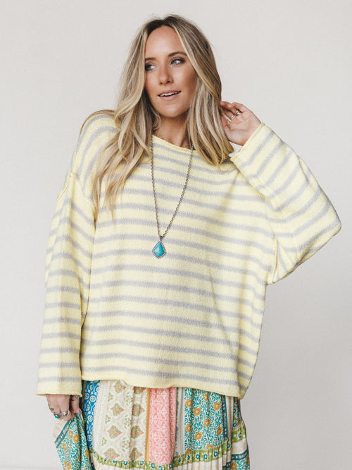 All My Stripes Oversized Sweater - Misted Yellow Icey Grey