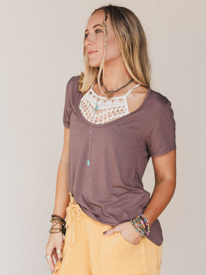 Scoop Neck Bralette Tee - Mocha