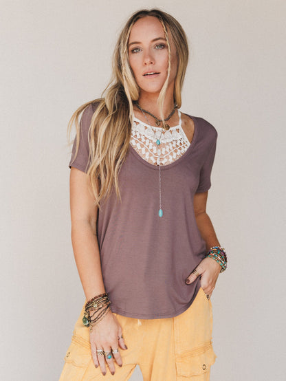 Scoop Neck Bralette Tee - Mocha