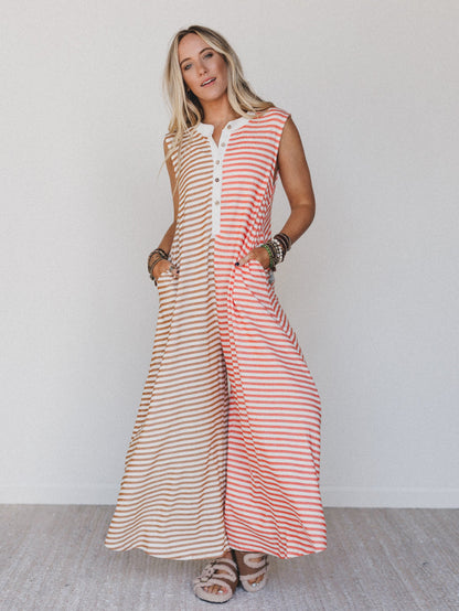 Daphne Striped Wide Leg Jumpsuit - Coral Multi