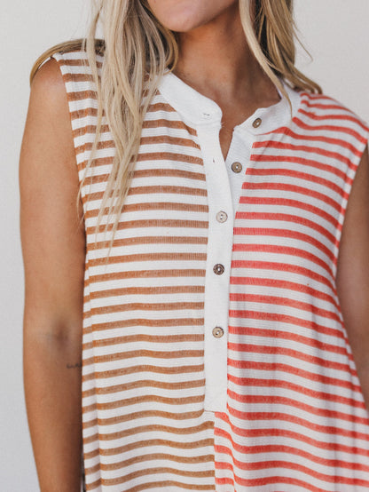 Daphne Striped Wide Leg Jumpsuit - Coral Multi