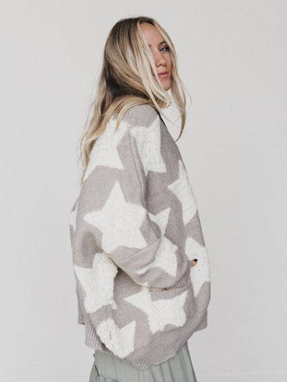 Wrapped In Stars Oversized Cardigan - Taupe