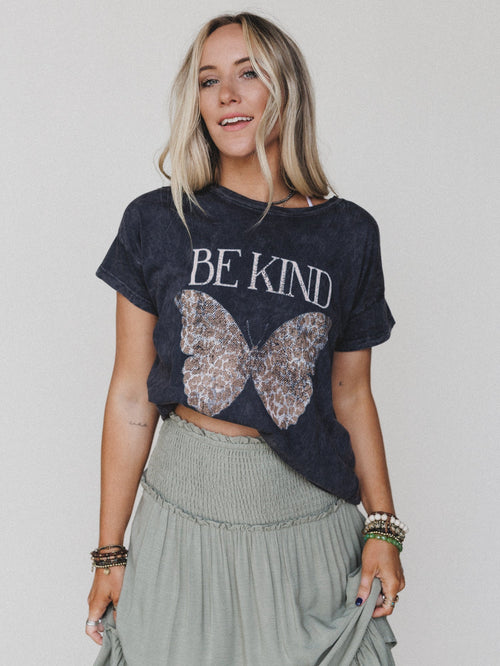Be Kind Mineral Washed Graphic Tee - Charcoal