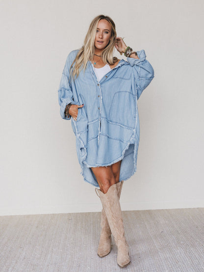 Ophelia Oversized Denim Dress - Washed Denim