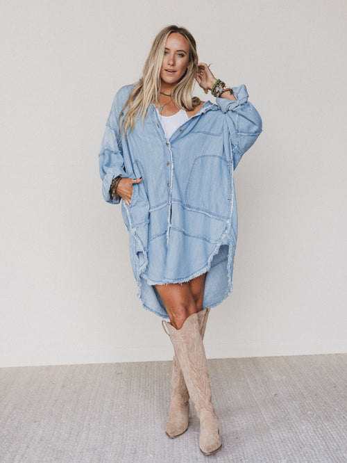 Ophelia Oversized Denim Dress - Washed Denim