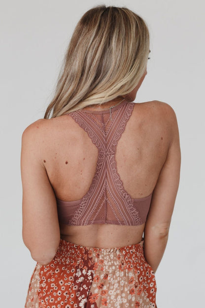 Evermore Seamless Lace Racerback Bralette - Mauve