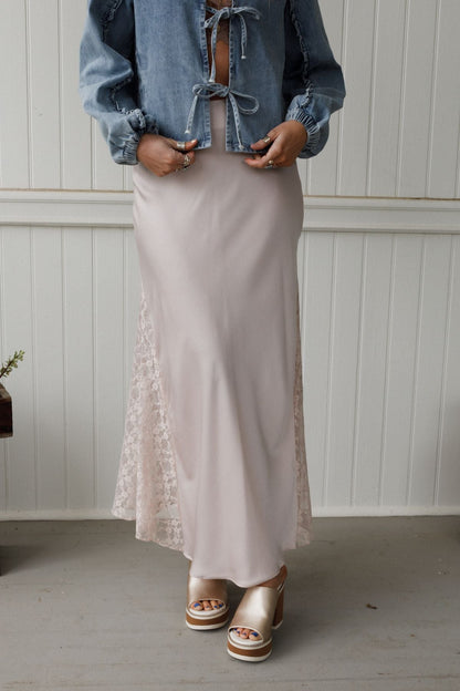 Satin Starlight Lace Skirt - Pearl