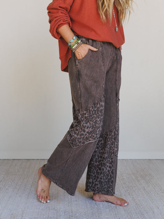 Printed Spirit Wide Leg Pants - Brown