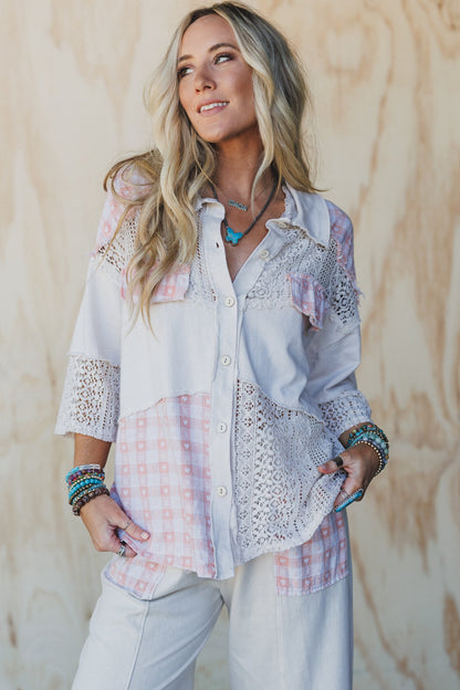 Lost In Love Button Down Top - Natural