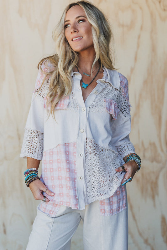 Lost In Love Button Down Top - Natural