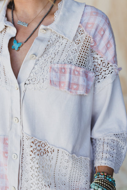 Lost In Love Button Down Top - Natural