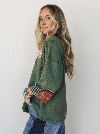 Wild Iris Patchwork Top - Olive